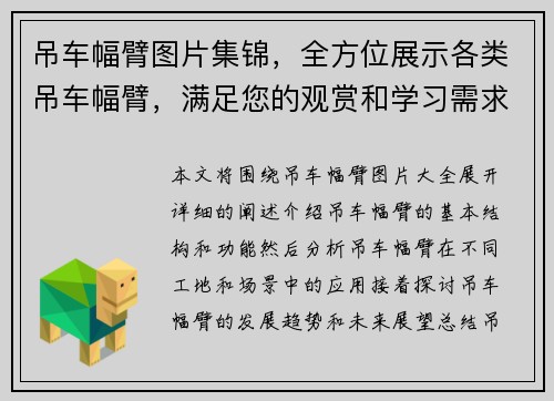 吊车幅臂图片集锦，全方位展示各类吊车幅臂，满足您的观赏和学习需求