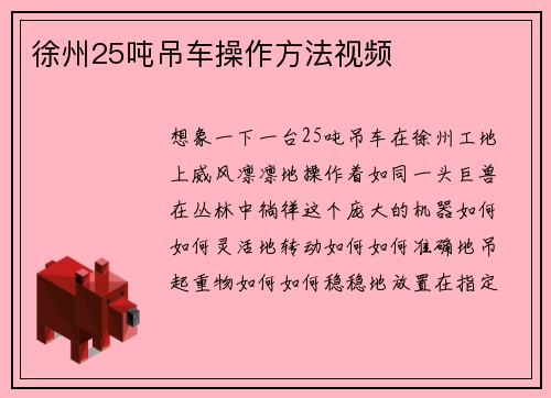 徐州25吨吊车操作方法视频